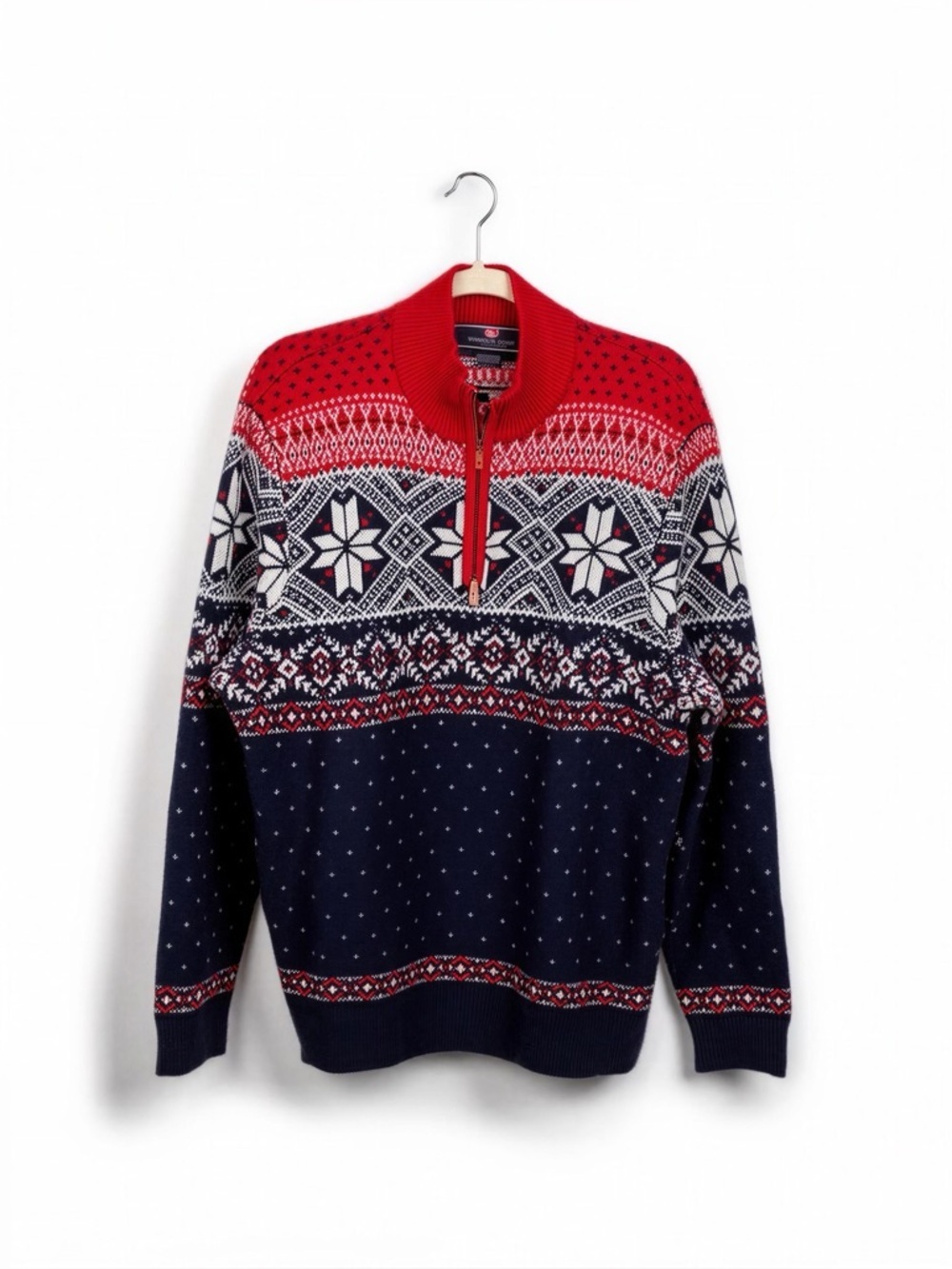 Men's Vineyard Vines Red & Navy Fair Isle Wool Blend 1/4 Zip Sweater Size Large